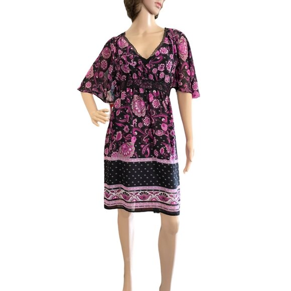 Monsoon Fusion Sheer Boho Floral Dress Womens M Empire Waist and Slip - Picture 1 of 9